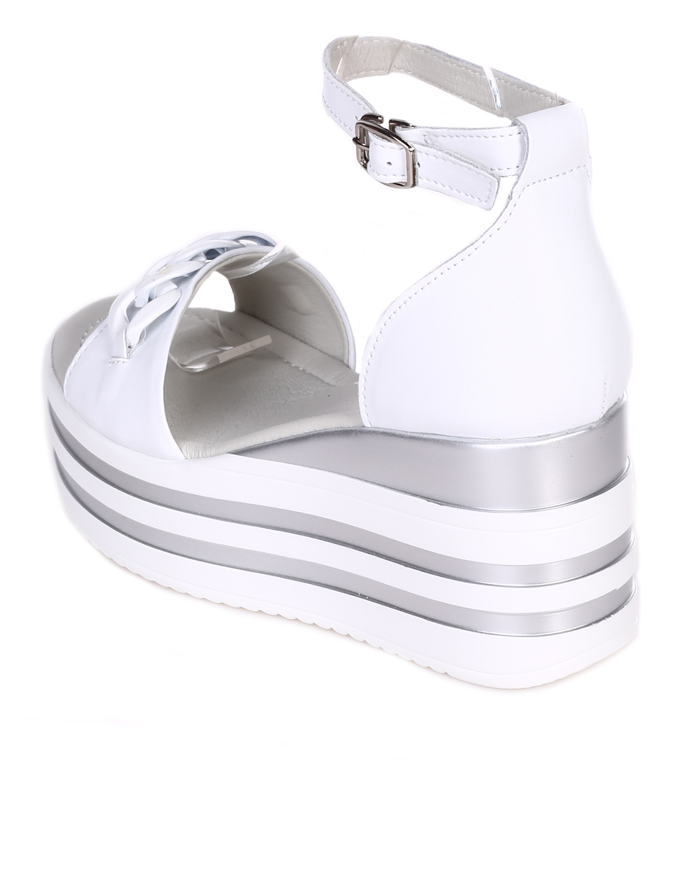 Ежедневни дамски сандали на платформа от естествена кожа 4AF-23157 white/silver
