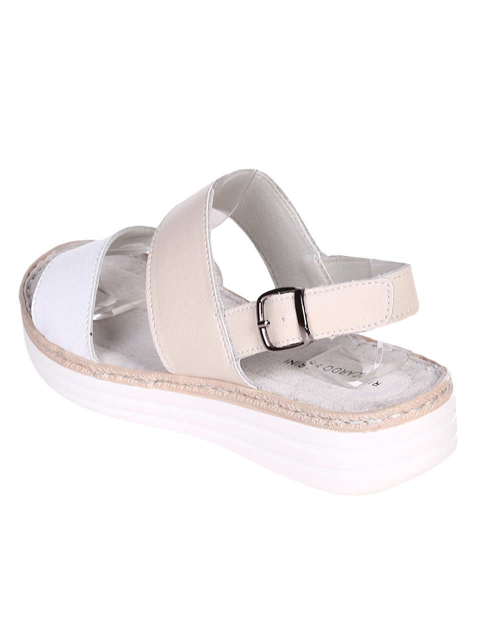Ежедневни дамски сандали на платформа от естествена кожа 4AF-23167 beige/white