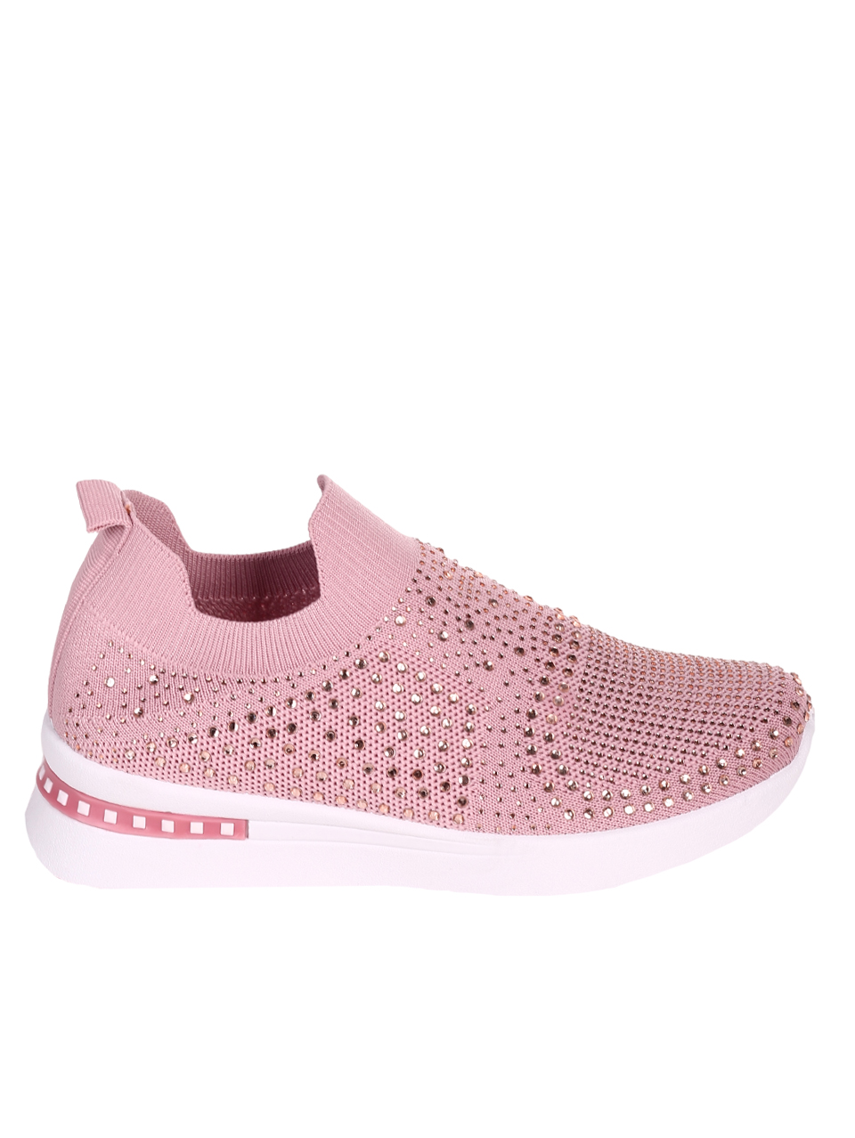 Ежедневни дамски обувки с декоративни камъни в розво 3U-23042 pink