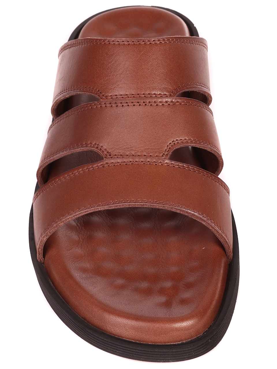 Ежедневни мъжки чехли от естествена кожа в кафяво 8AT-23315 lt.brown