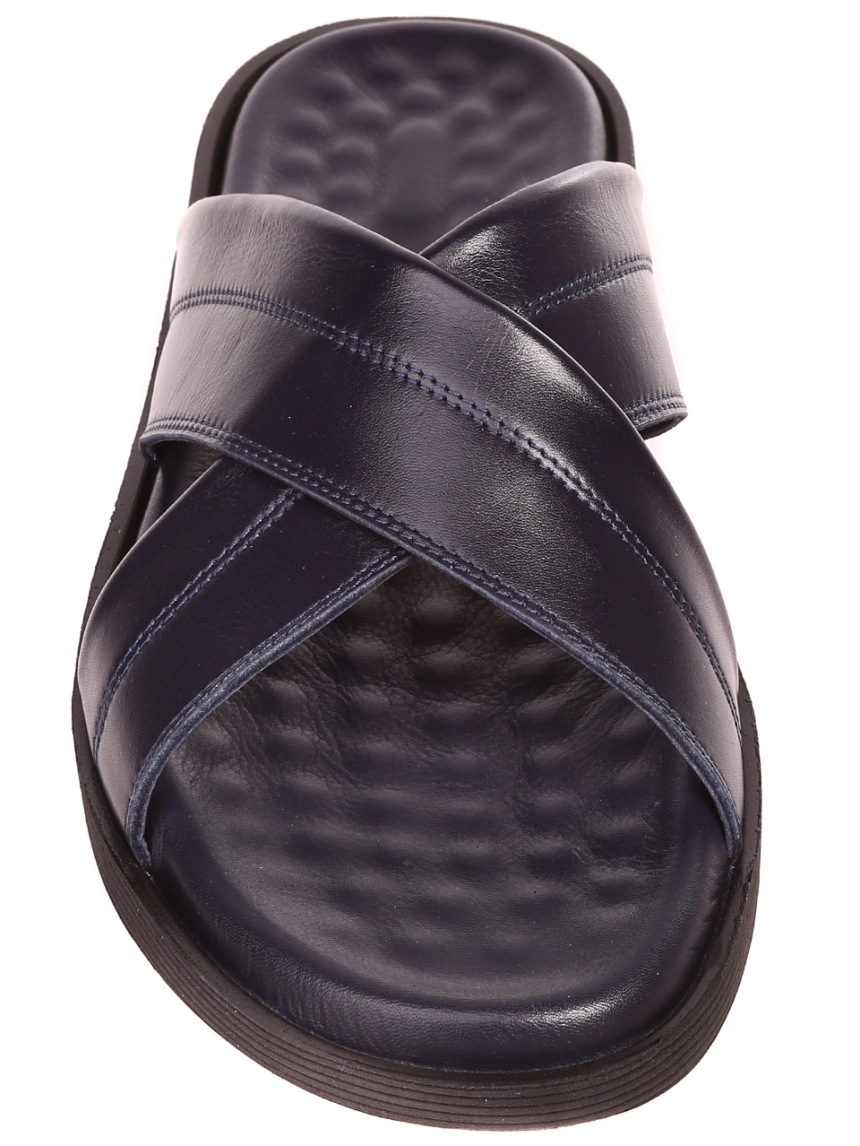 Ежедневни мъжки чехли от естествена кожа в цвят нави 8AT-23317 black/navy