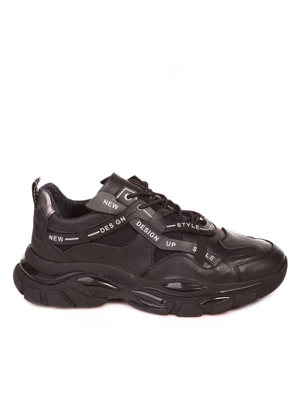 Мъжки обувки от естествена кожа и текстил в черно 16346 black