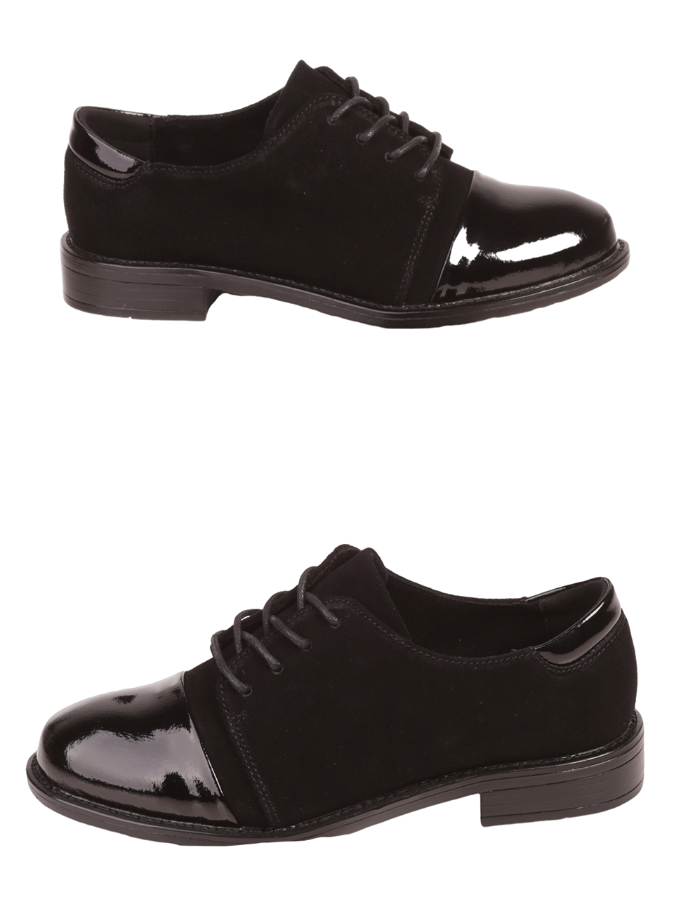 Дамски обувки от естествен велур и лак в черно 3AF-23549 black