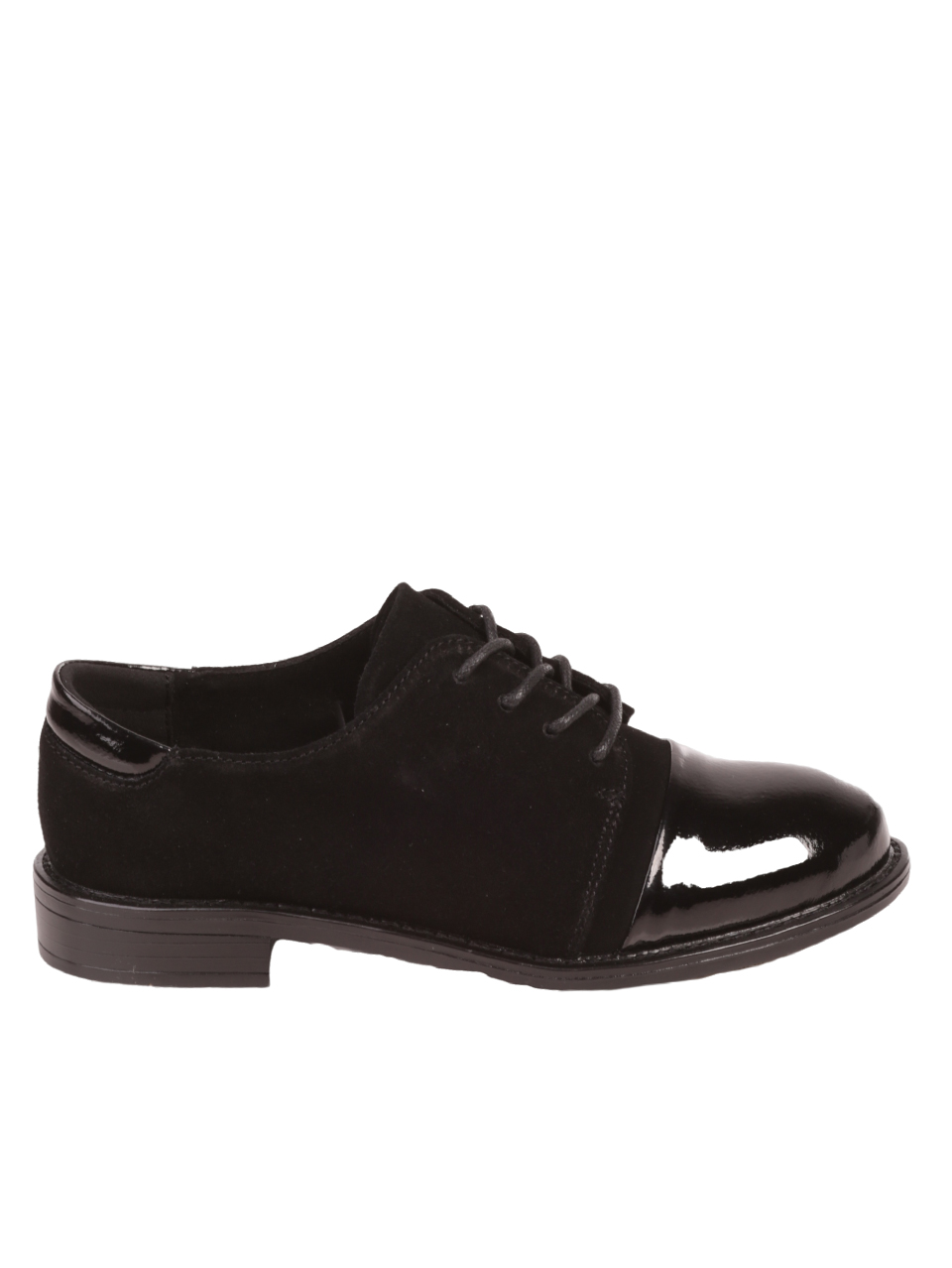 Дамски обувки от естествен велур и лак в черно 3AF-23549 black