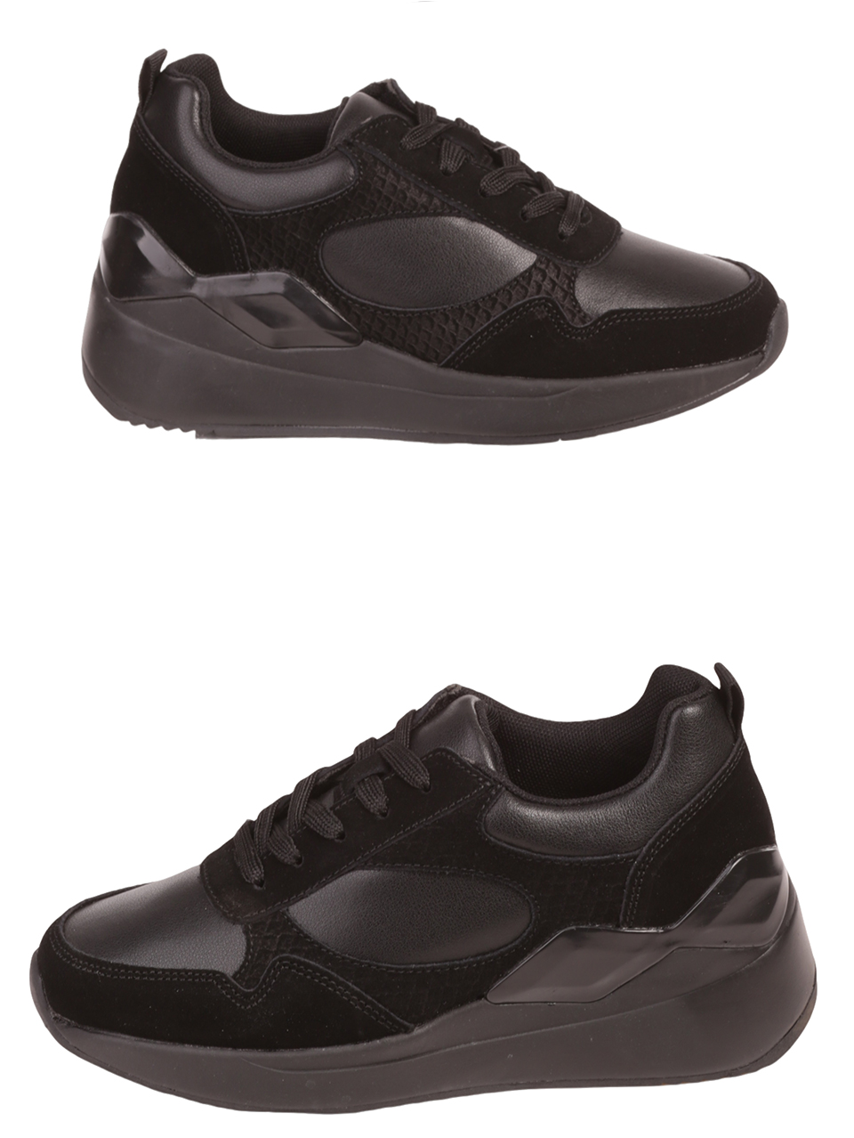 Ежедневни дамски обувки от естествена кожа и набук в черно 3AF-23550 black