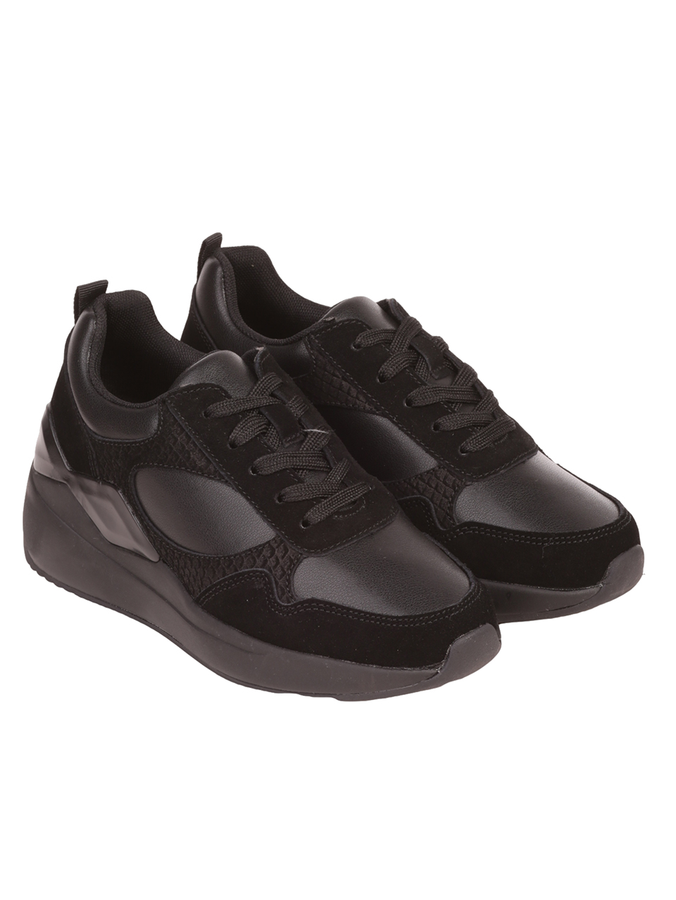Ежедневни дамски обувки от естествена кожа и набук в черно 3AF-23550 black