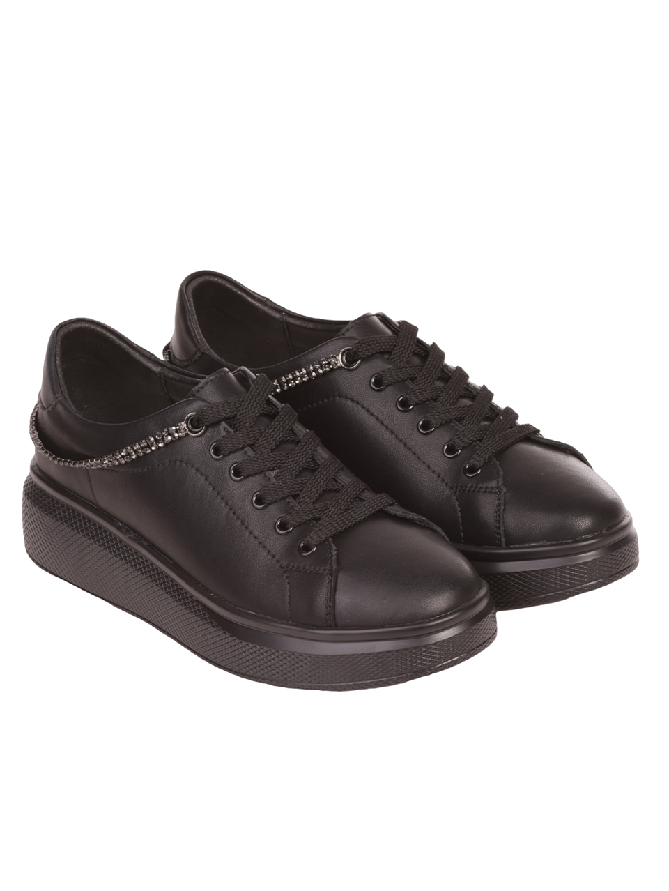 Ежедневни дамски обувки от естествена кожа в черно 3AF-23643 black