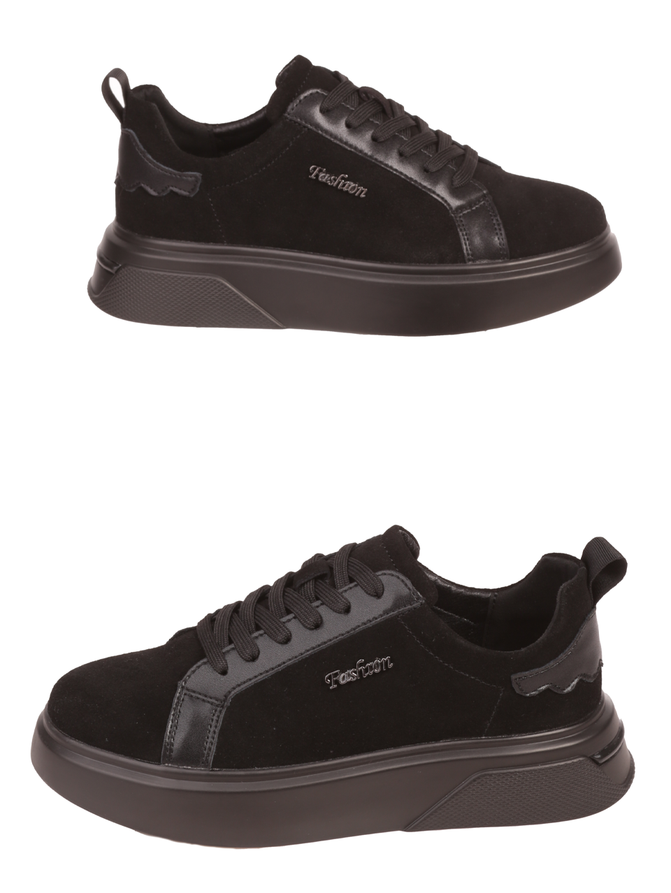 Ежедневни дамски обувки от набук и естествена кожа в черно 3AF-23652 black