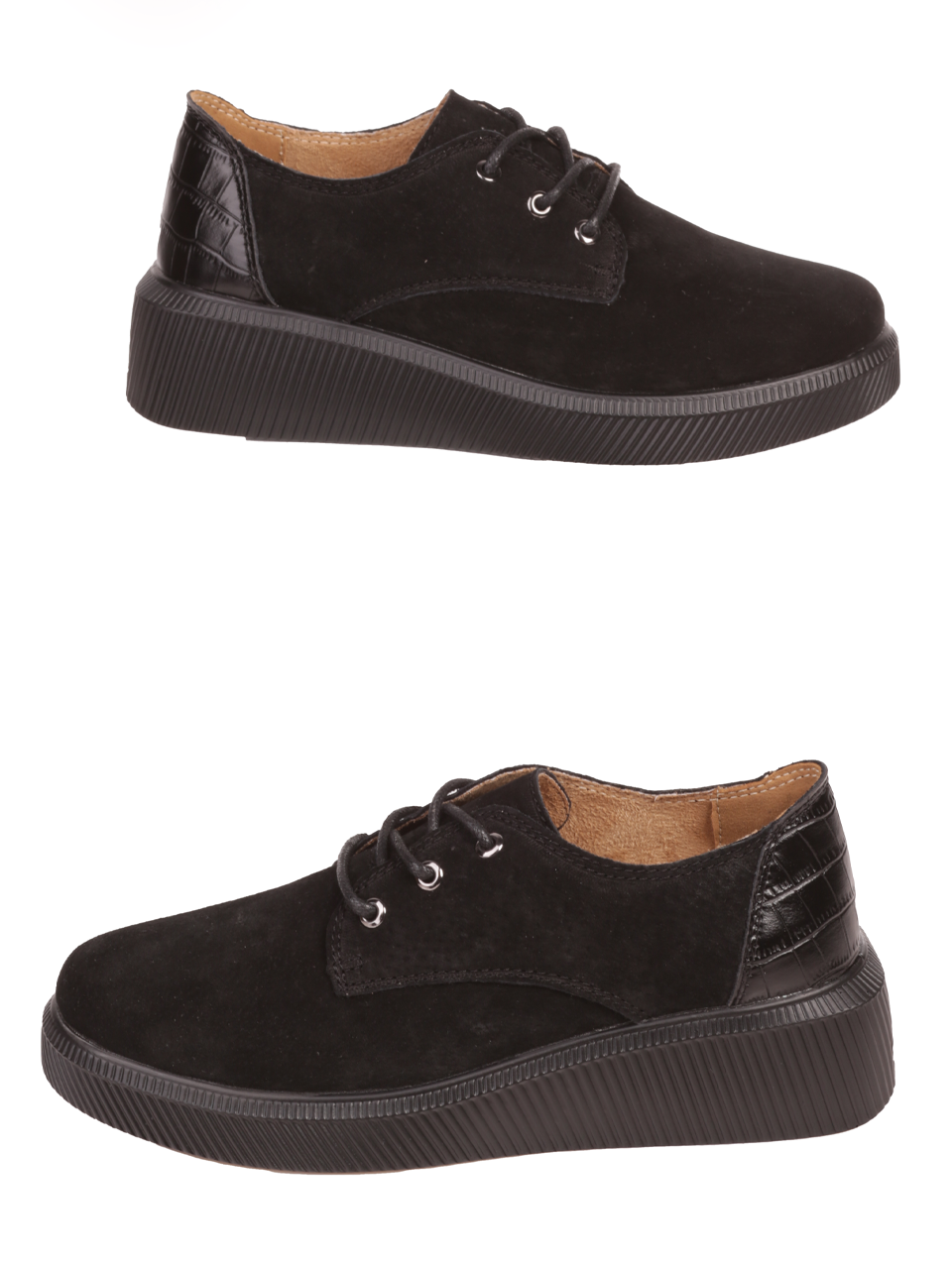 Ежедневни дамски обувки от набук и естествена кожав черно 3AF-23654 black