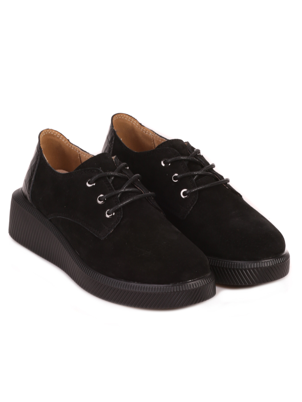 Ежедневни дамски обувки от набук и естествена кожав черно 3AF-23654 black