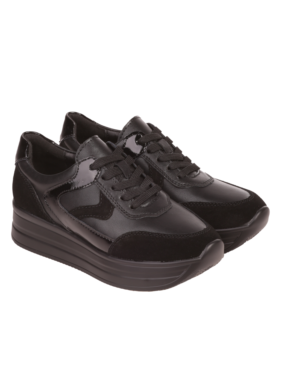 Ежедневни дамски обувки от естествена кожа в черно 3AF-23657 black