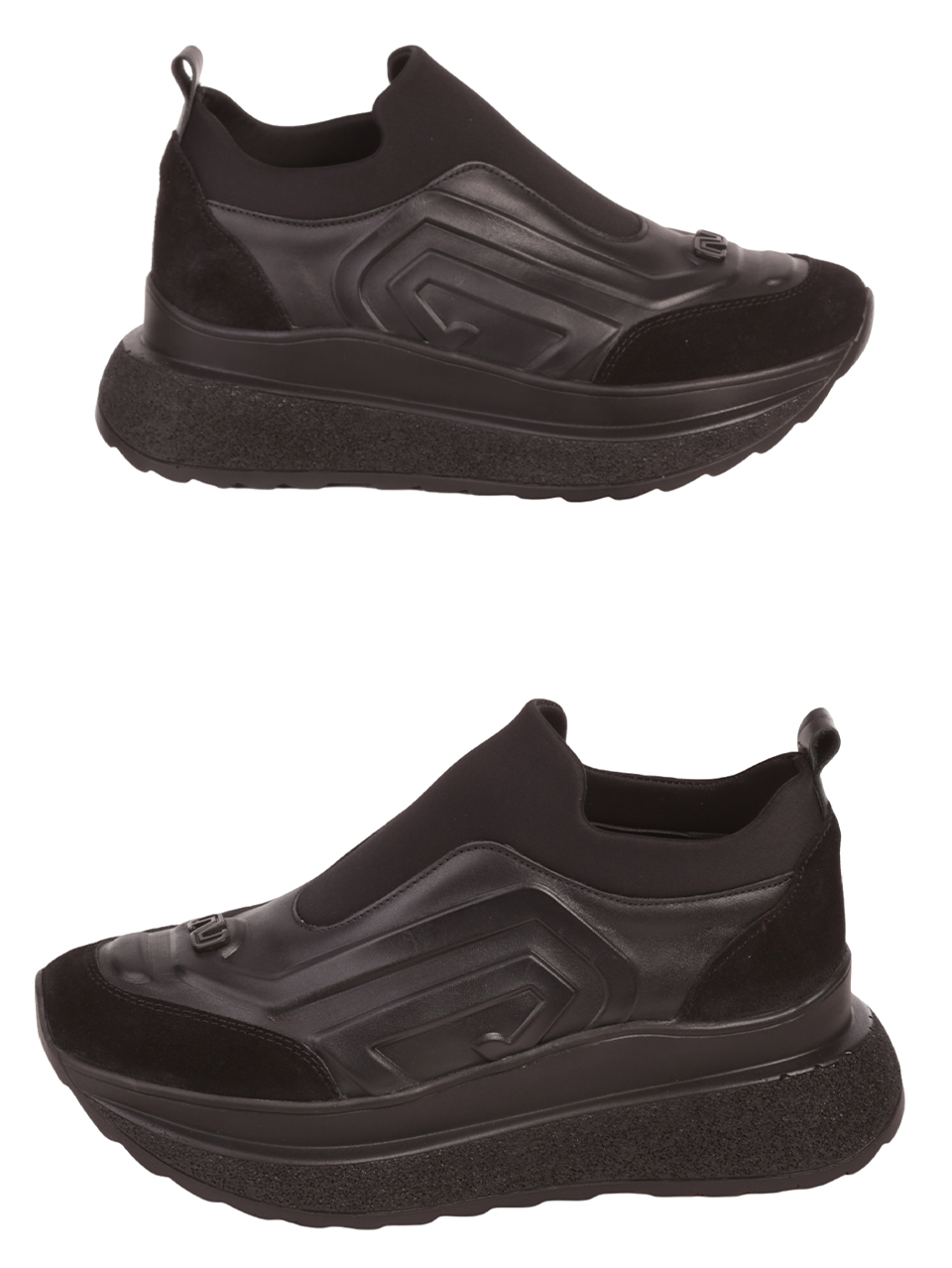 Дамски обувки от естествена кожа и велур в черно 3AT-23718 black