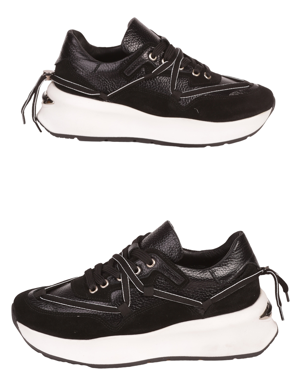 Дамски обувки от естествена кожа и велур в черно 3AT-23719 black