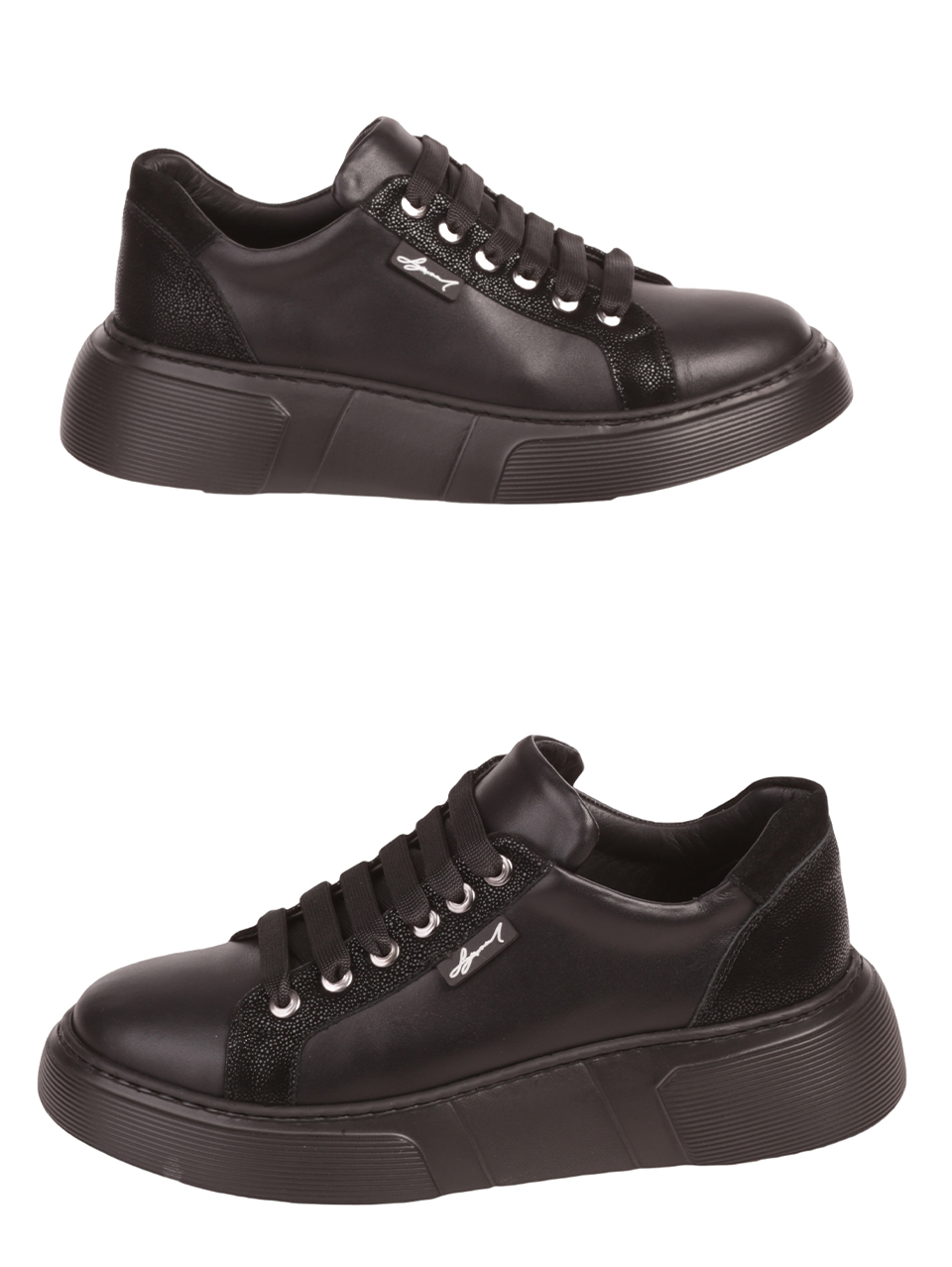 Дамски обувки от велур и естествена кожа в черно 3AT-23722 black