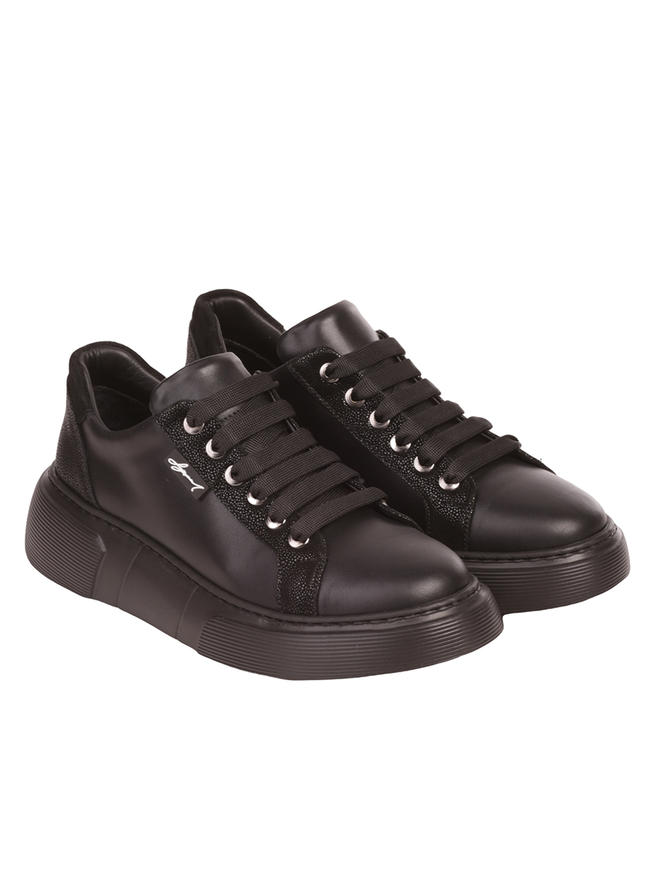 Дамски обувки от велур и естествена кожа в черно 3AT-23722 black