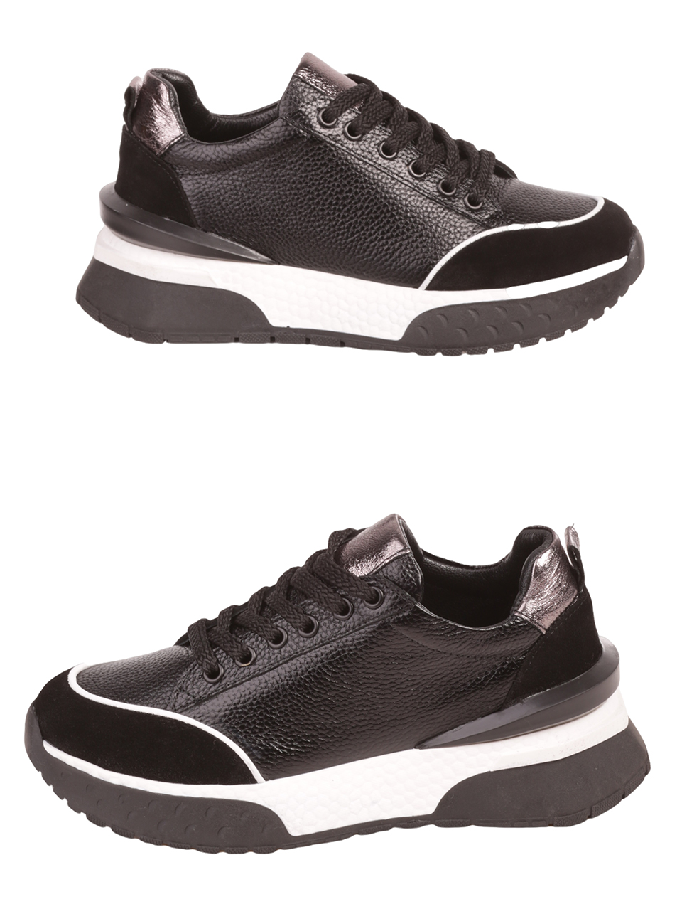 Дамски обувки от естествена кожа и велур в черно 3AT-23727 black