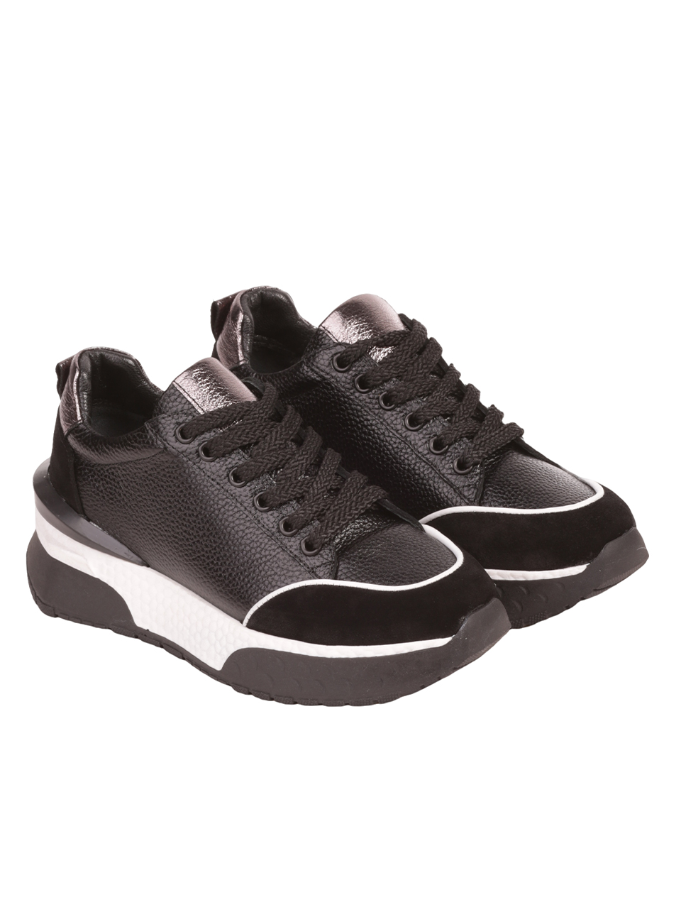 Дамски обувки от естествена кожа и велур в черно 3AT-23727 black