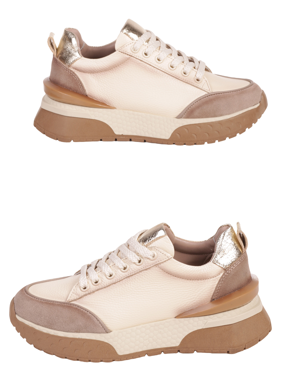 Дамски обувки от естествена кожа и велур в бежово 3AT-23727 beige