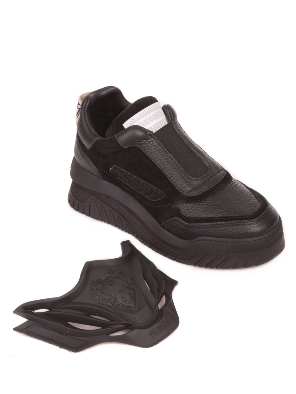 Дамски обувки от естествена кожа и набук в черно 3AT-23728 black