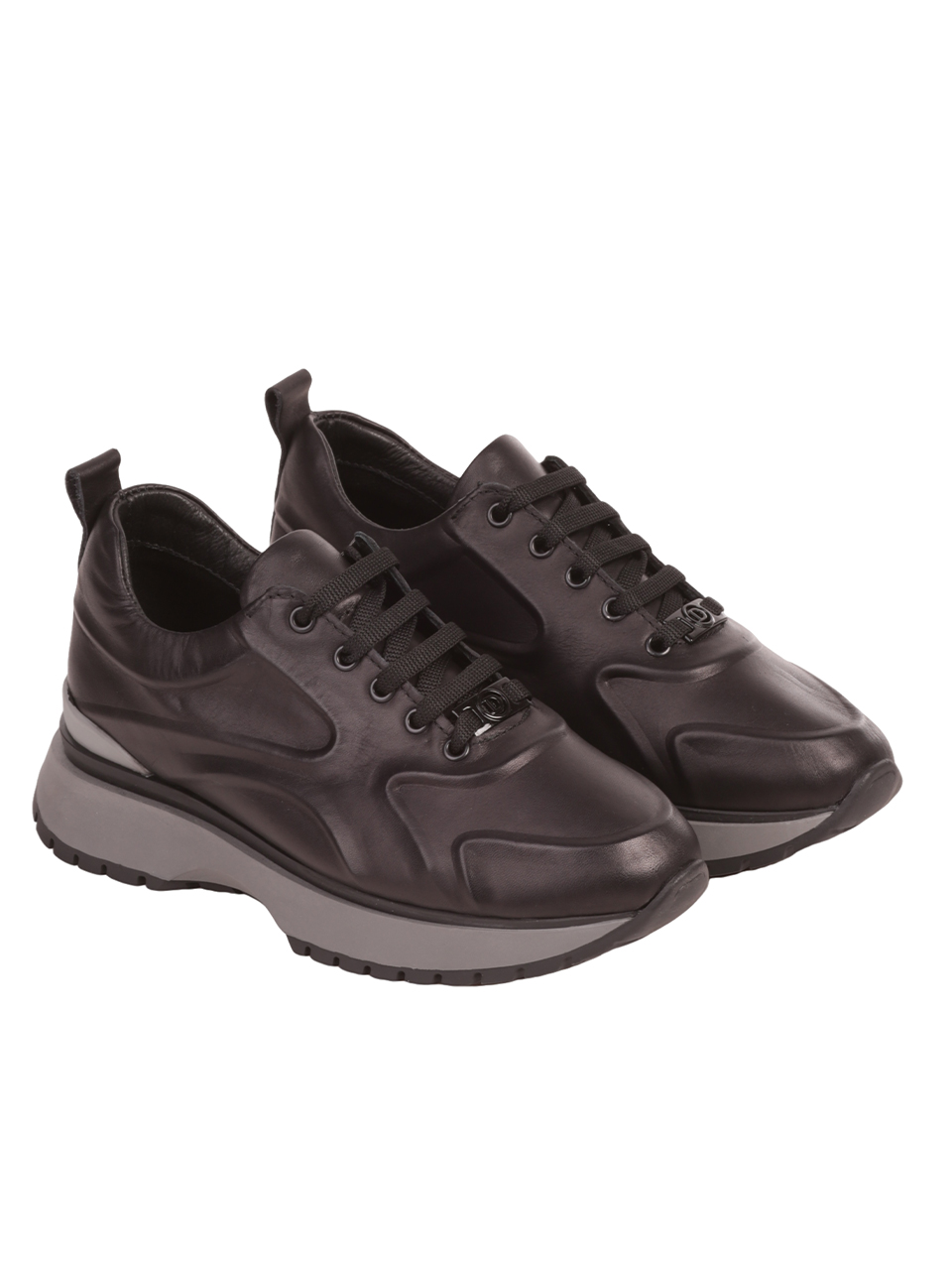 Дамски обувки от естествена кожа в черно 3AT-23696 black/grey