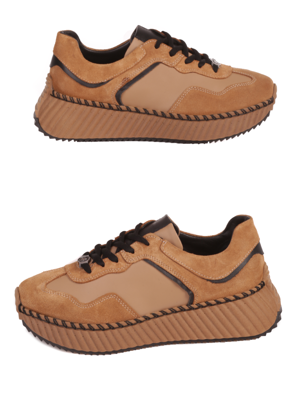 Дамски обувки от естествена кожа и набук в бежово 3AT-23699 beige