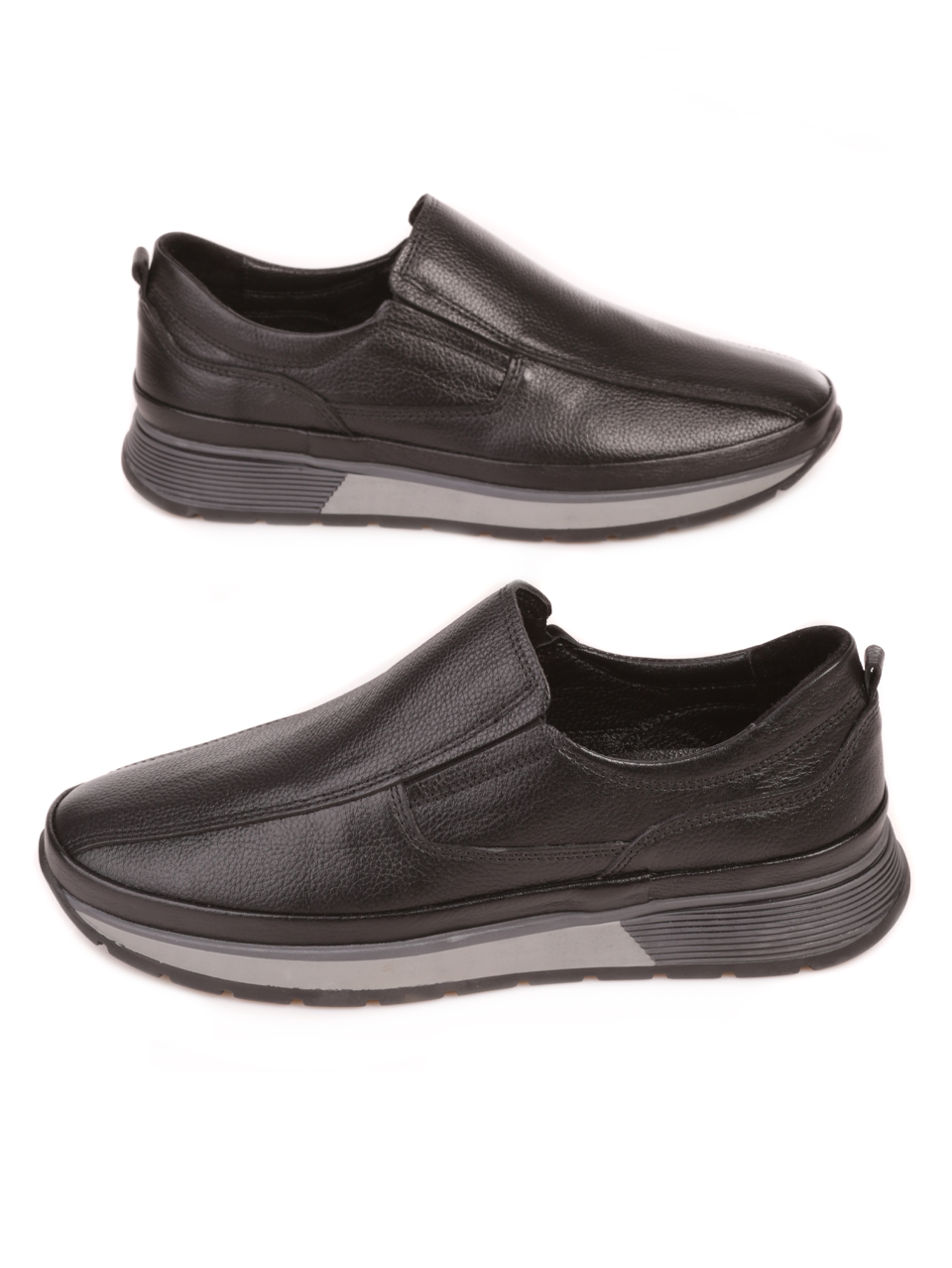 Ежедневни мъжки обувки от естествена кожа в черно 7AT-23743 black