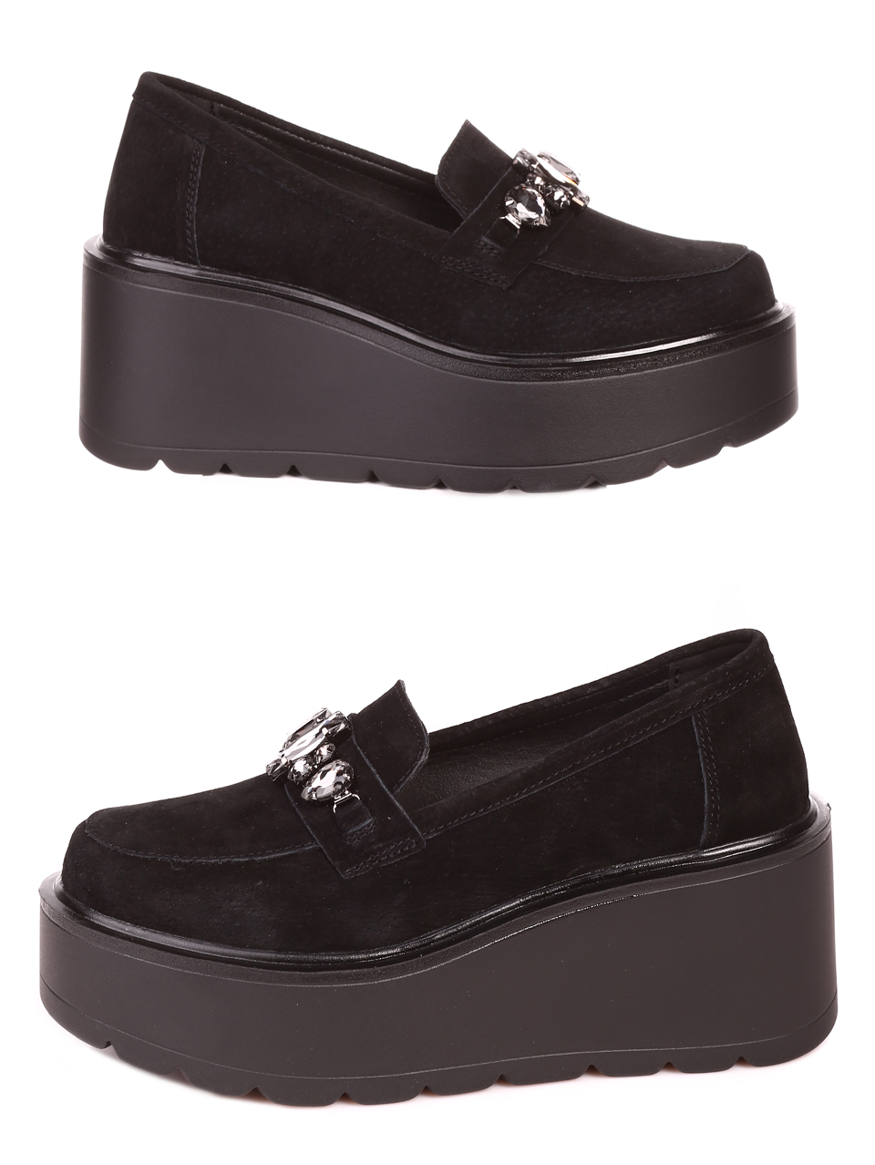 Ежедневни дамски олекотени обувки на платформа от велур 3AF-23659 black