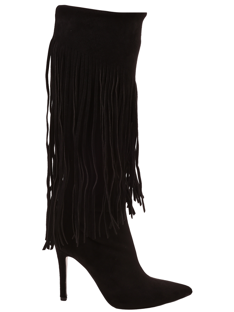 Елегантни дамски ботуши с декоративни ресни в черно 1M-23588 black