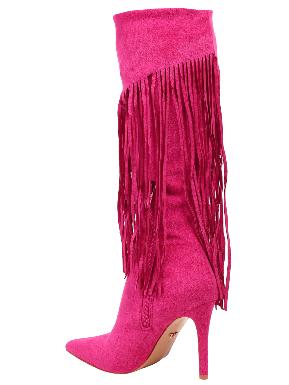 Елегантни дамски ботуши с декоративни ресни в цвят фуксия 1M-23588 fuchsia