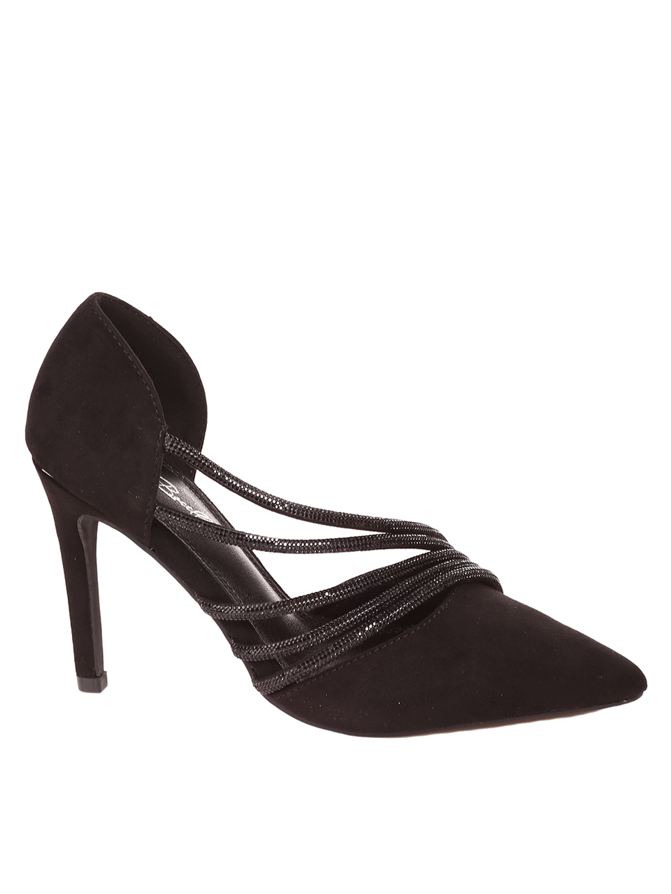 Елегантни дамски обувки с декоративни камъни в черно 3M-23592 black