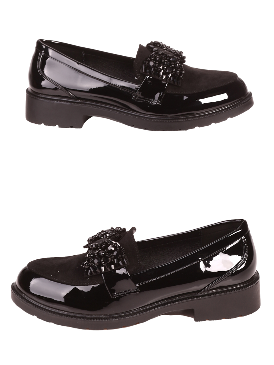 Елегантни дамски обувки с панделка в черно 3R-23514 black