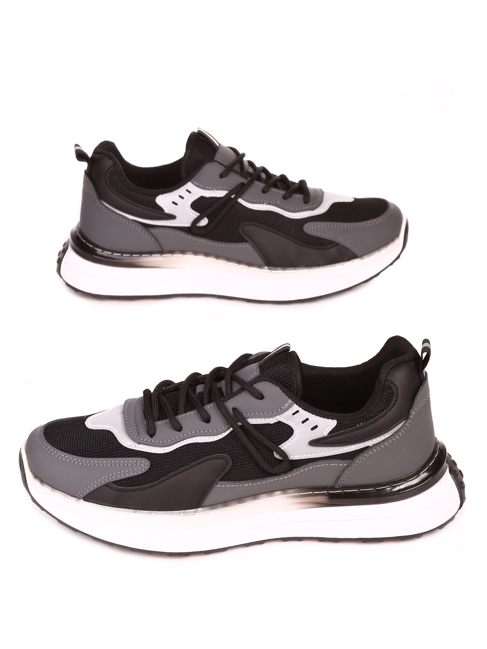 Ежедневни мъжки комфортни обувки в черно и сиво  7U-23573 black/grey