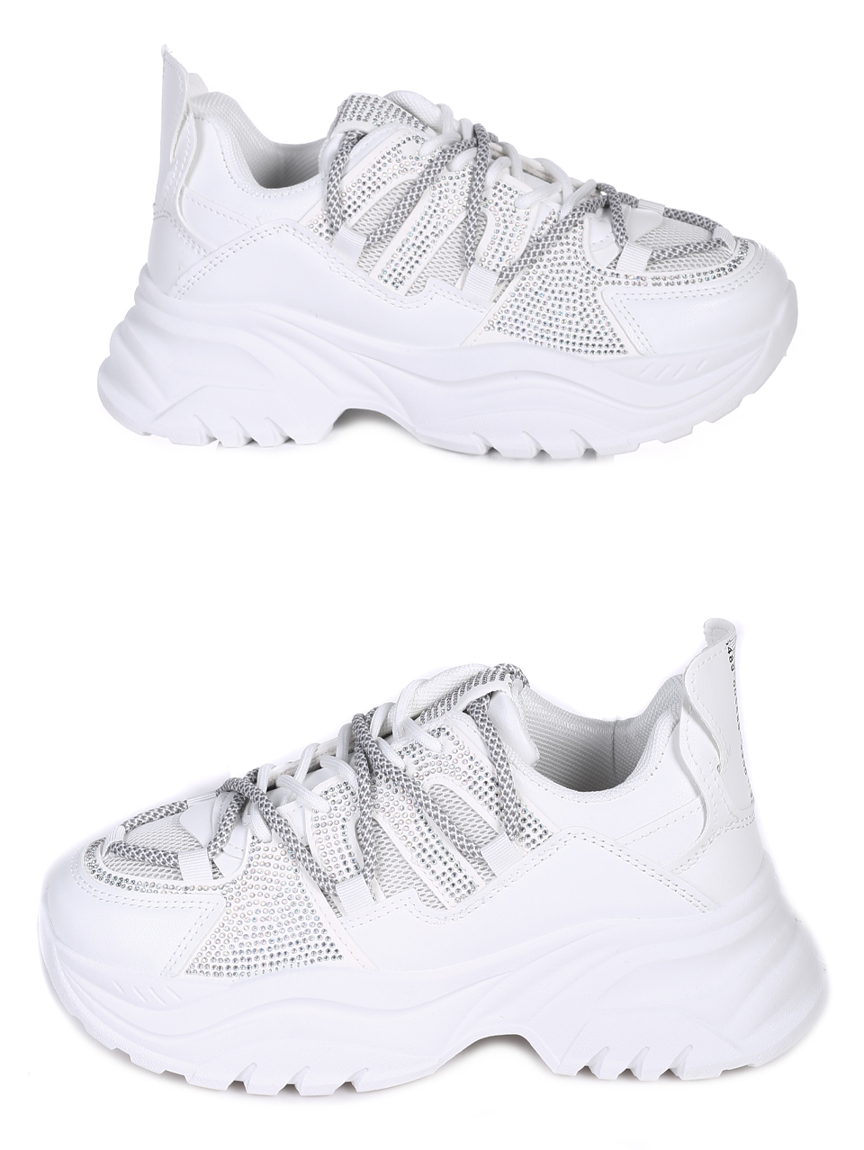 Ежедневни дамски обувки с декоративни камъни в бяло 3U-23690 white