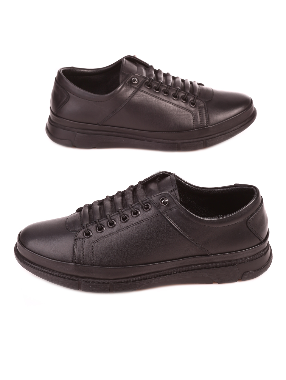 Eжедневни мъжки обувки от естествена кожа в черно 7AT-23780 black (21842)