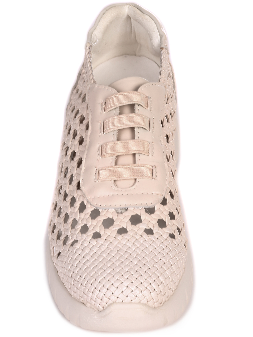 Eжедневни дамски обувки от естествена кожа с перфорации в бежово 12081 blanco/beige