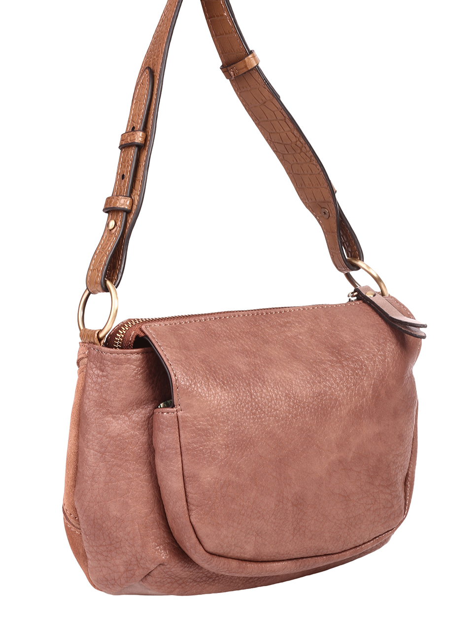 Ежедневна дамска чанта от естествена кожа и велур  в кафяво 9AK-2302 brown