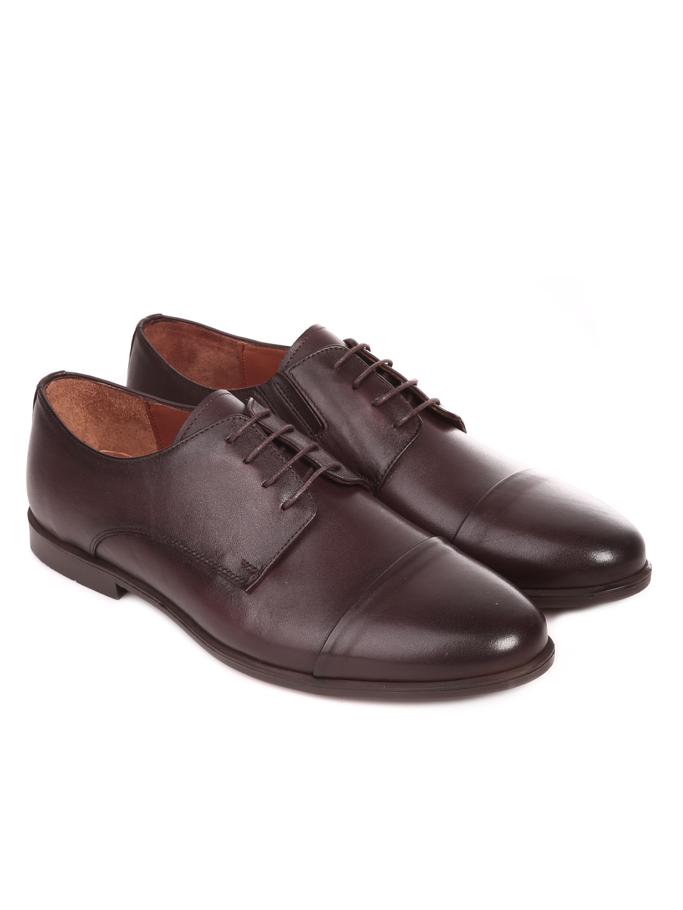 Официални мъжки обувки от естествена кожа в кафяво 7AT-23788 coffee