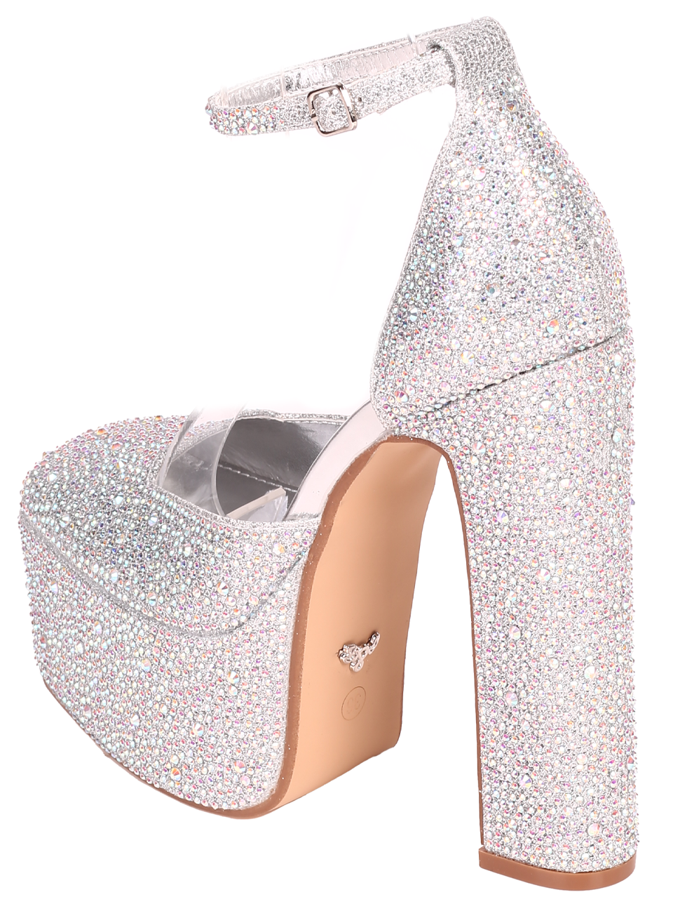 Елегантни дамски обувки на ток с сребристо 3M-24031 silver
