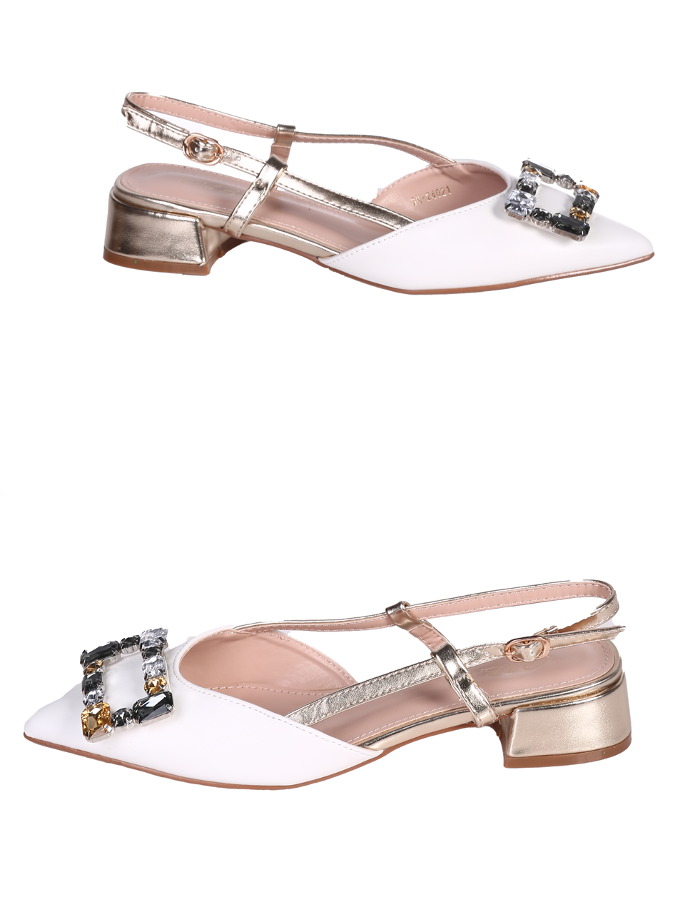 Елегантни дамски обувки с декоративни камъни 3M-24021 white/gold