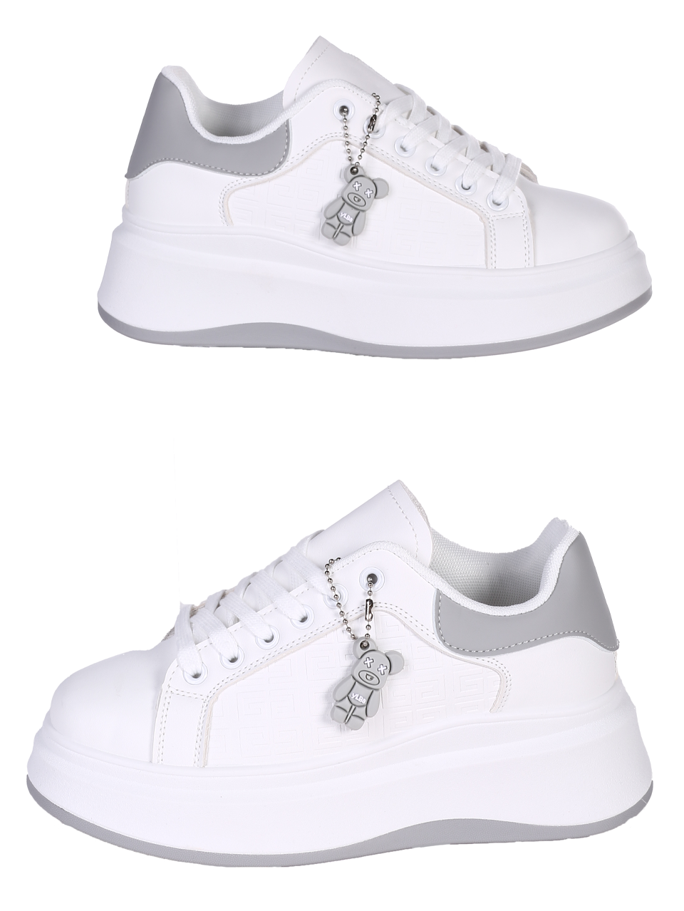 Ежедневни дамски обувки на платформа в бял/сив цвят 3U-24071 white/grey