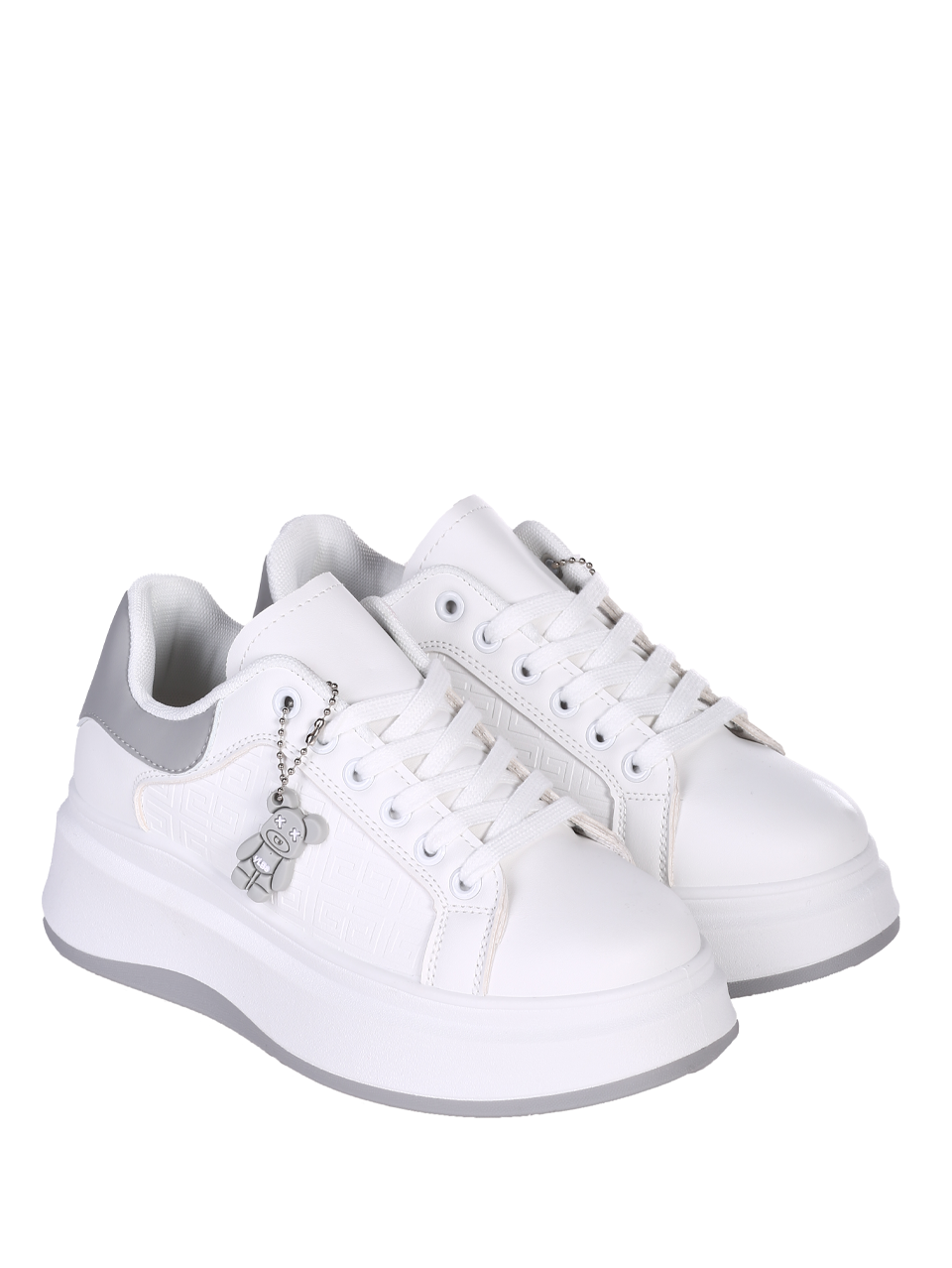 Ежедневни дамски обувки на платформа в бял/сив цвят 3U-24071 white/grey