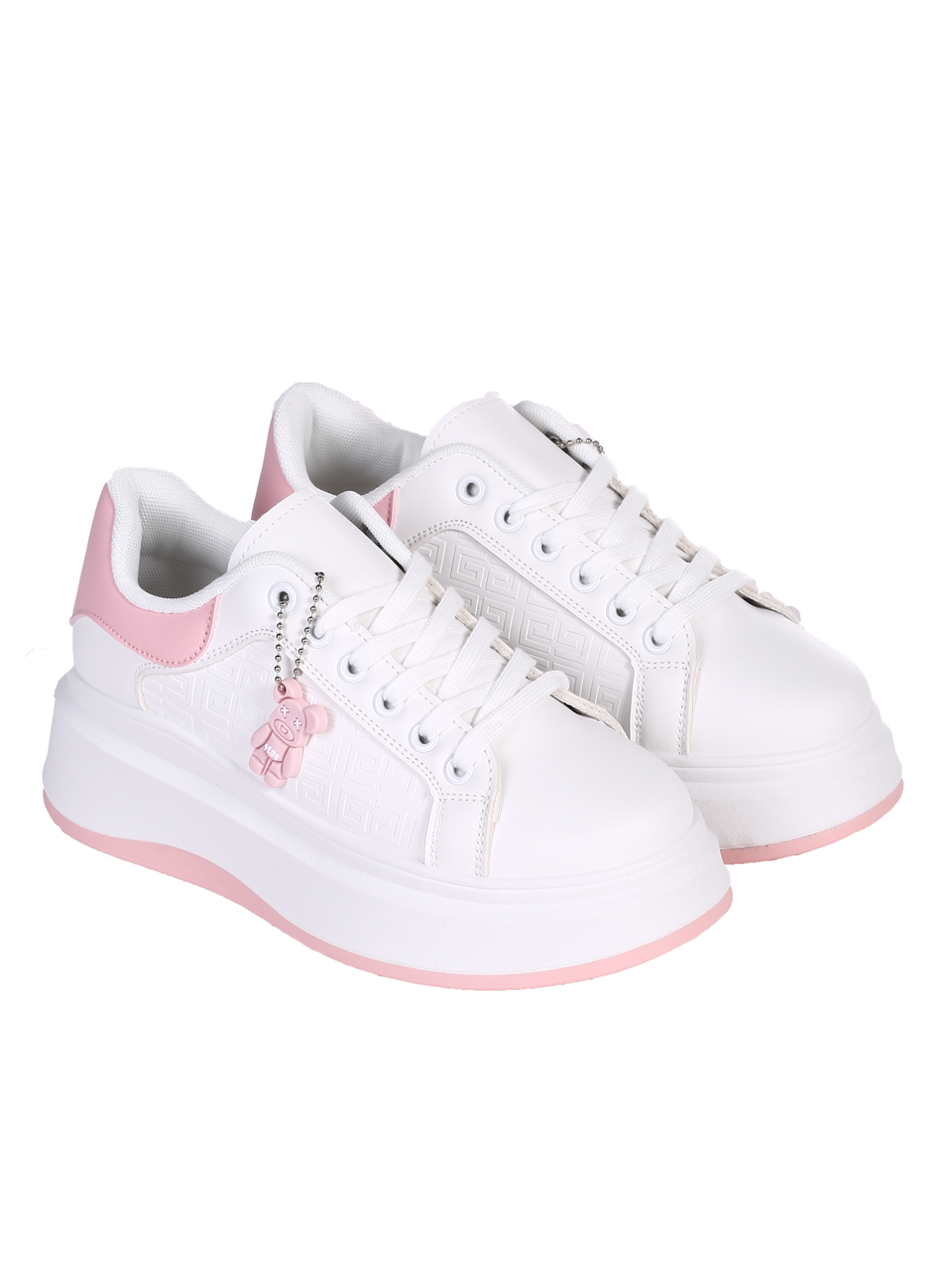 Ежедневни дамски обувки на платформа в бял/розов цвят 3U-24071 white/pink