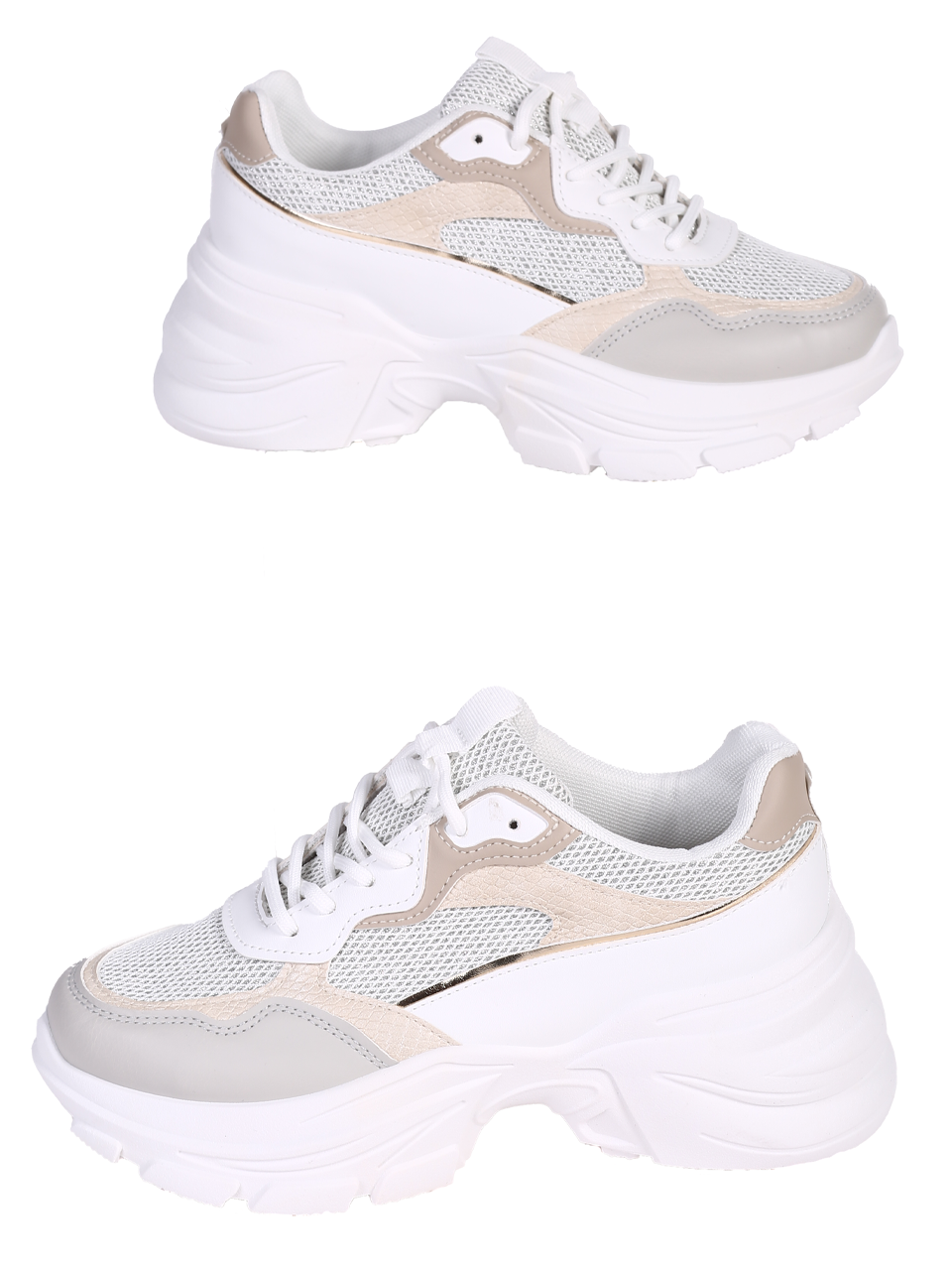 Ежедневни дамски обувки на платформа в бежов/сребрист цвят 3U-24074 beige