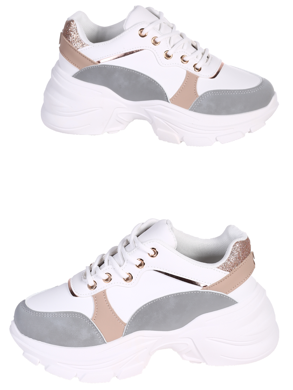Ежедневни дамски обувки на платформа в бяло 3U-24075 white