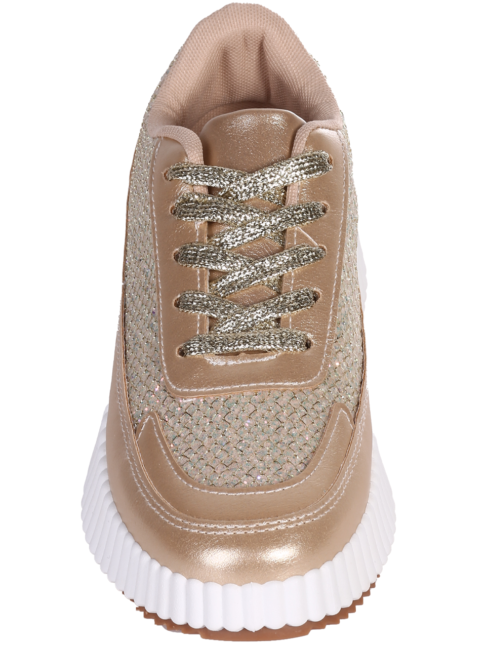 Ежедневни дамски обувки на платформа в златисто 3U-24076 gold