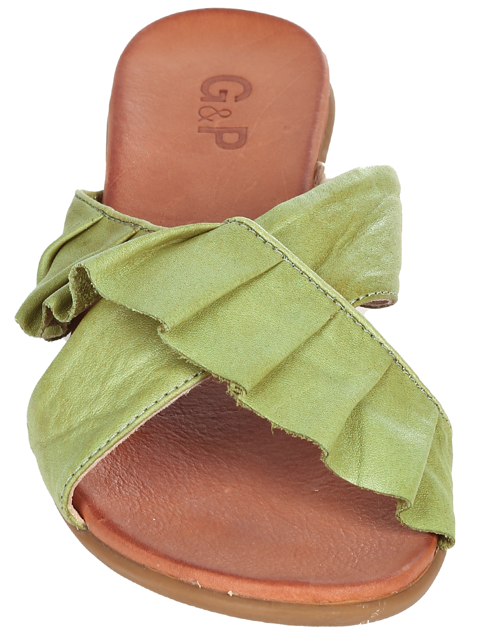 Ежедневни дамски чехли от естествена кожа в зелено KIRA 58 herbel green