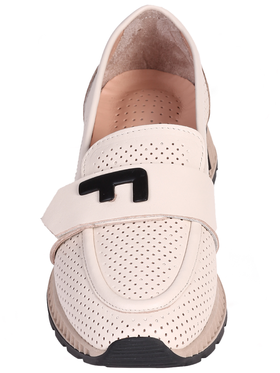 Ежедневни дамски обувки от естествена кожа с перфорации 3AT-24336 beige