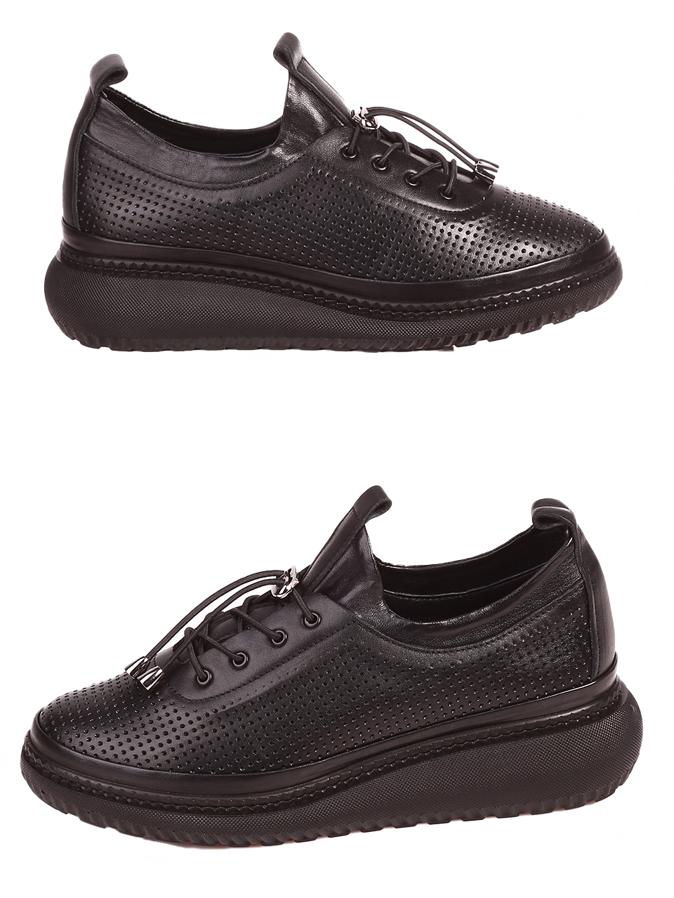 Ежедневни дамски обувки на платформа от естествена кожа 3AT-24338 black