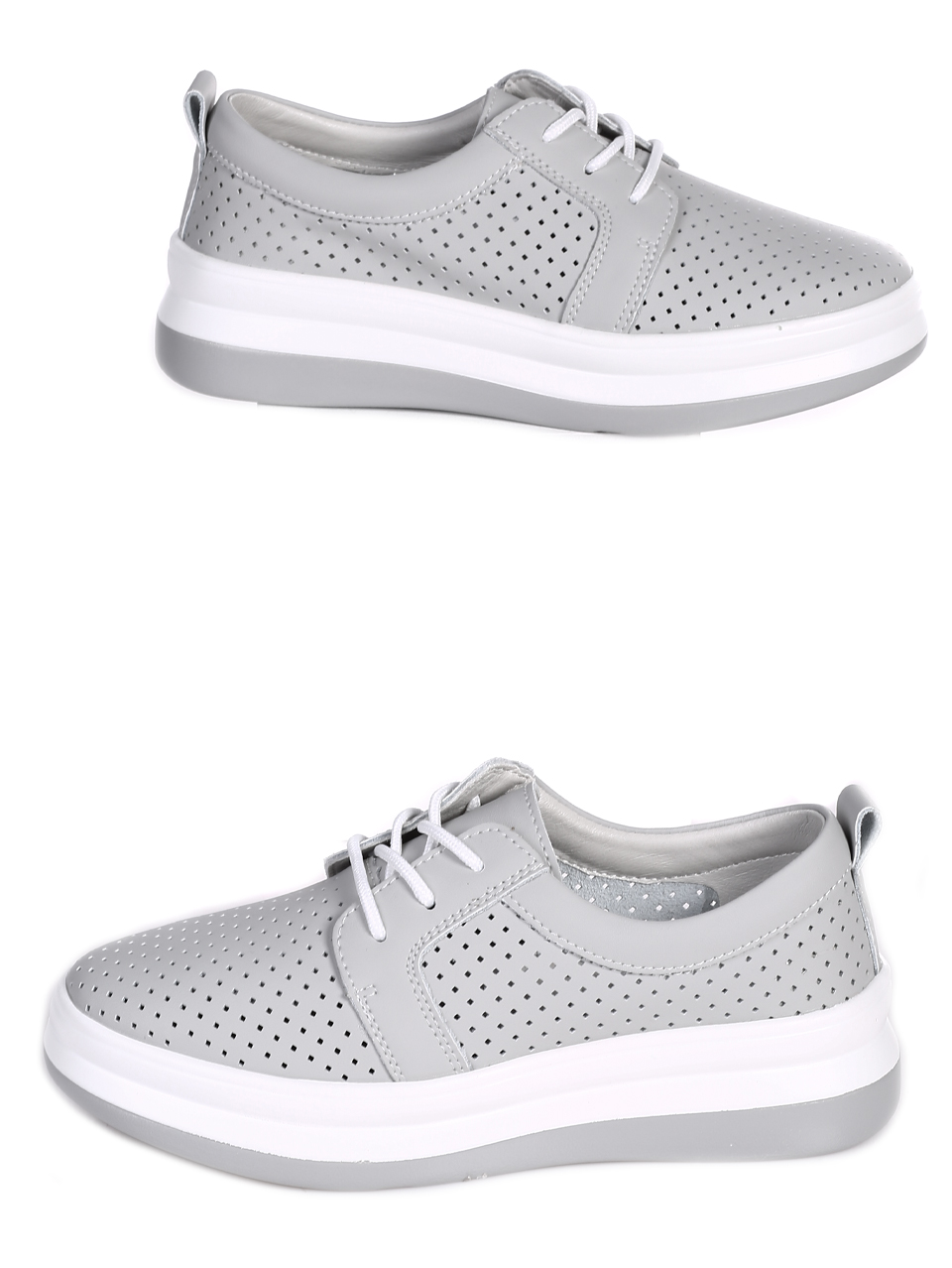 Ежедневни дамски обувки от естествена кожа в сиво 3AF-24095 grey
