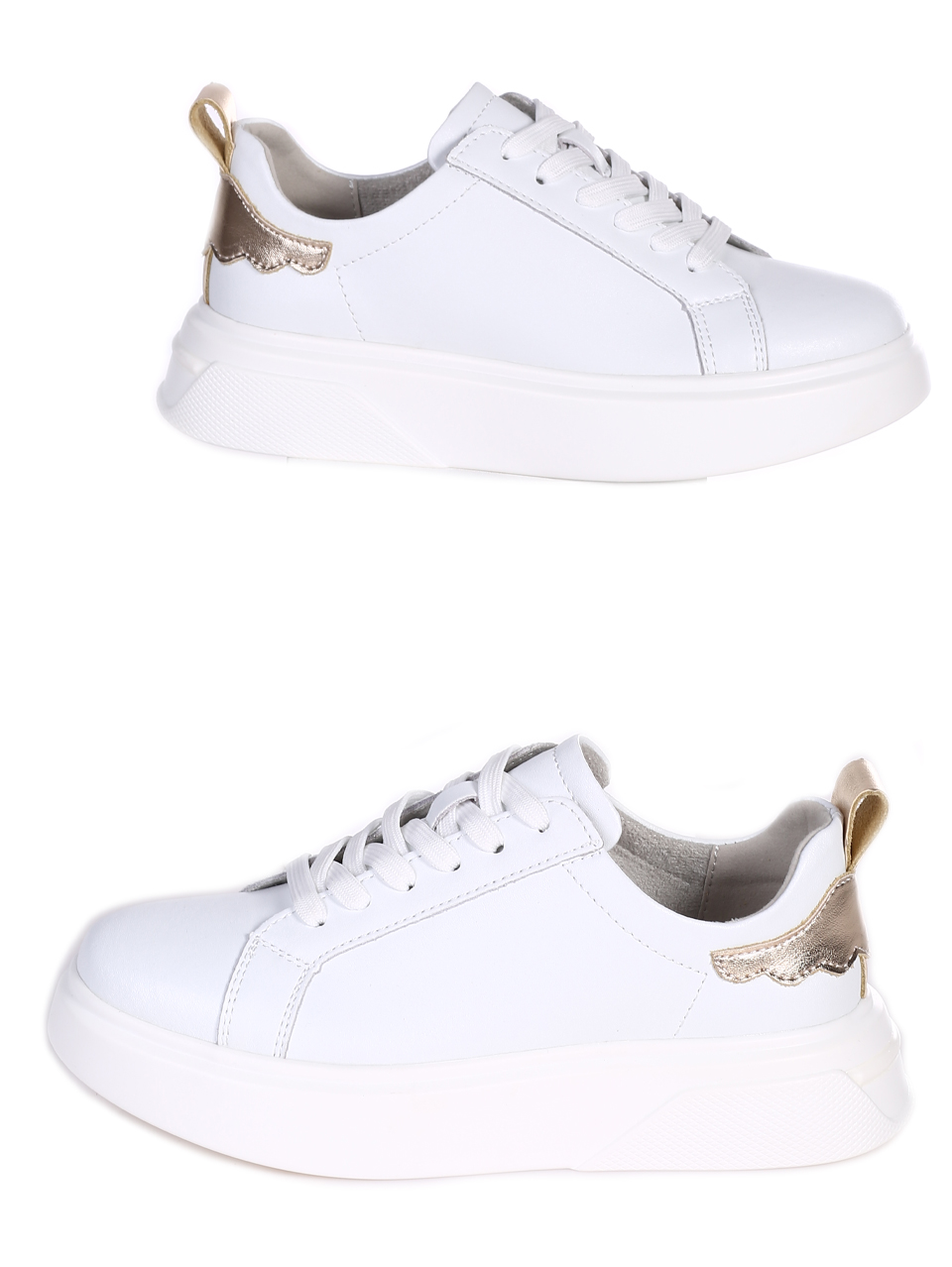 Ежедневни дамски обувки от естествена кожа в бяло 3AF-24098 white/lt.gold